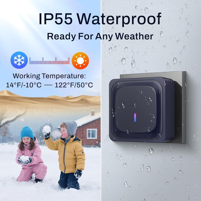 BN-LINK Wireless Doorbell, Waterproof Door Bell Easy Installation, 1000Ft Range, Adjustable Volume& 58 Chimes, LED Flash, Perfect for Homes, Offices, Classroom, Apartments (Black) - Image 3